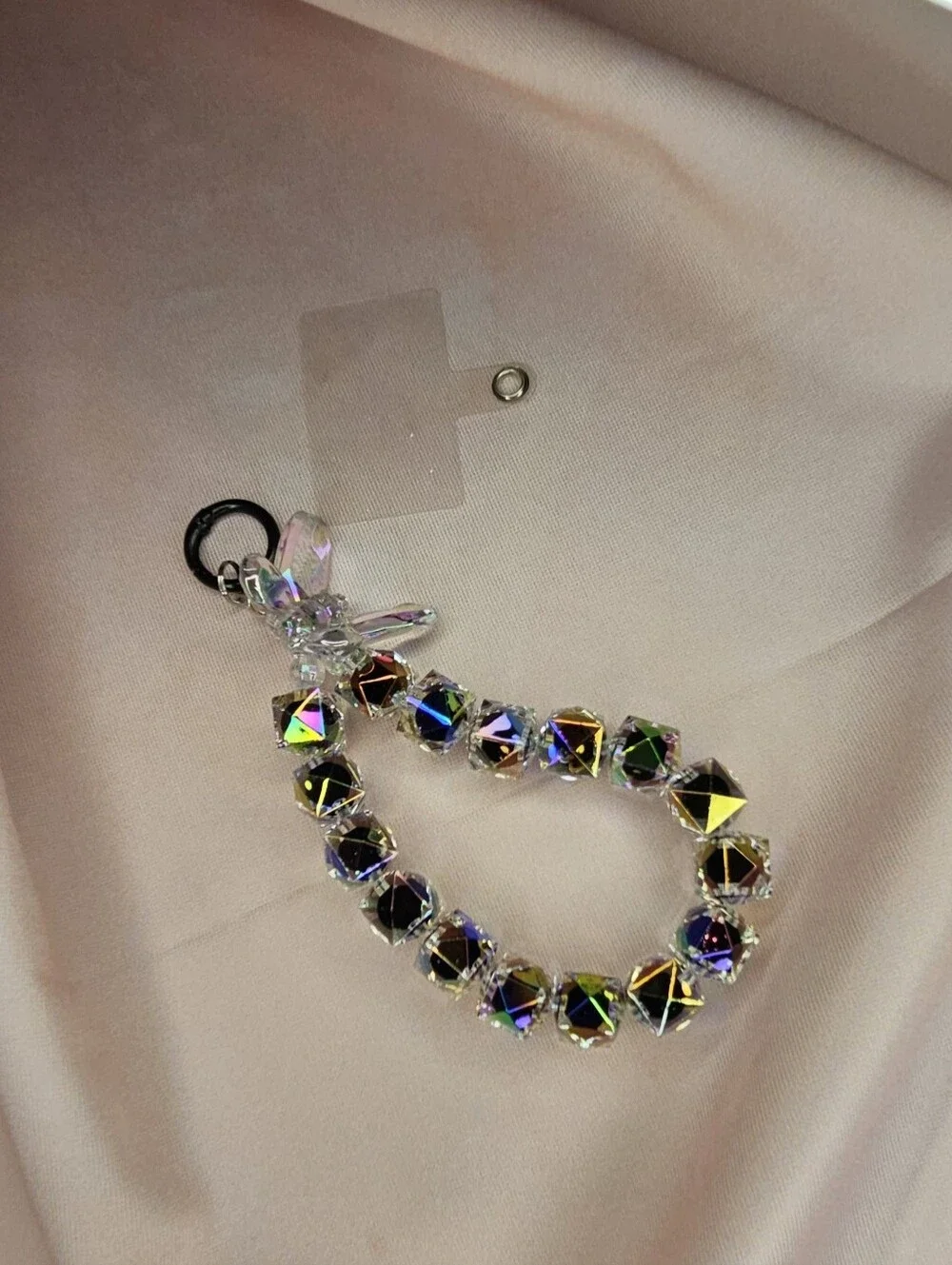 Butterfly Crystal Like Clear Acrylic Phone Lanyard With Purple Iridescent Accent